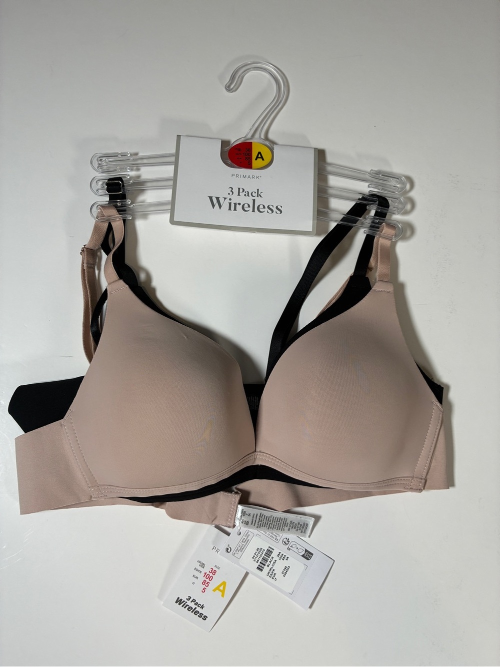 Primark Wireless Microfiber Bras — Black & Nude, Size 38A